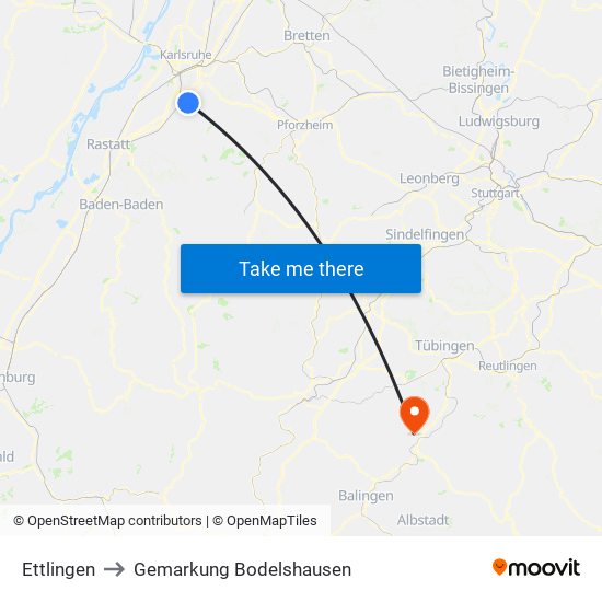 Ettlingen to Gemarkung Bodelshausen map