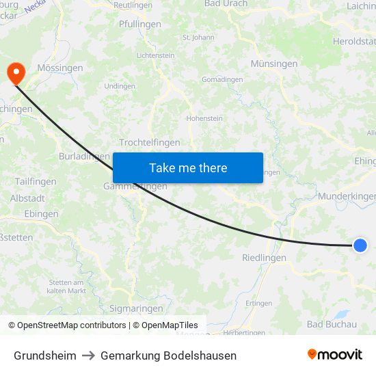 Grundsheim to Gemarkung Bodelshausen map