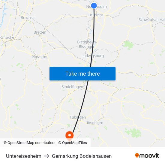 Untereisesheim to Gemarkung Bodelshausen map