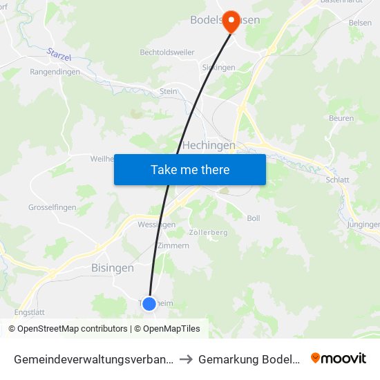 Gemeindeverwaltungsverband Bisingen to Gemarkung Bodelshausen map
