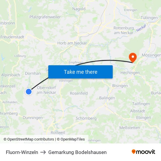 Fluorn-Winzeln to Gemarkung Bodelshausen map