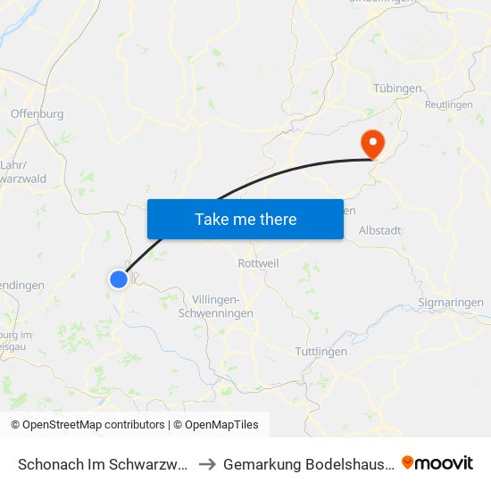 Schonach Im Schwarzwald to Gemarkung Bodelshausen map