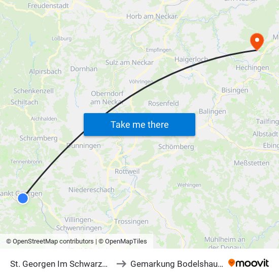 St. Georgen Im Schwarzwald to Gemarkung Bodelshausen map