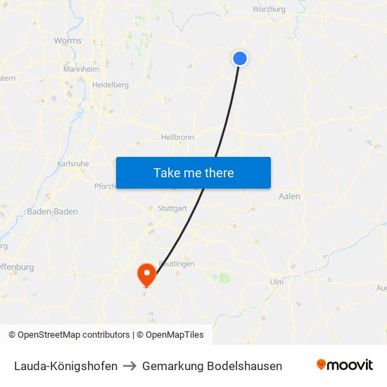 Lauda-Königshofen to Gemarkung Bodelshausen map