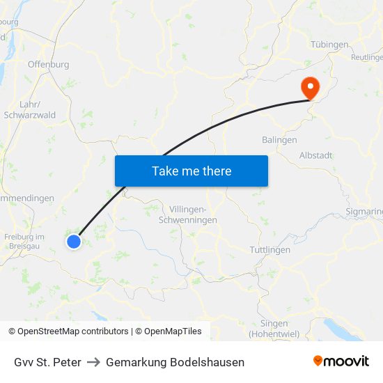 Gvv St. Peter to Gemarkung Bodelshausen map