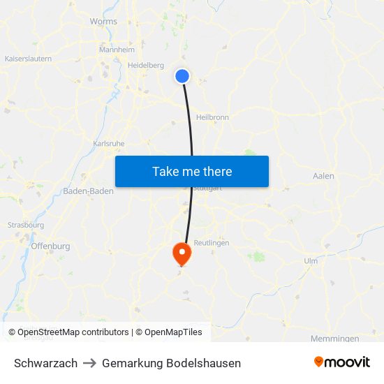 Schwarzach to Gemarkung Bodelshausen map