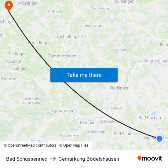 Bad Schussenried to Gemarkung Bodelshausen map