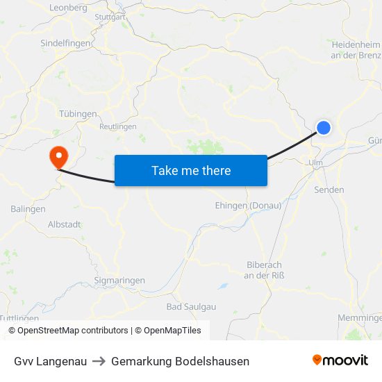 Gvv Langenau to Gemarkung Bodelshausen map