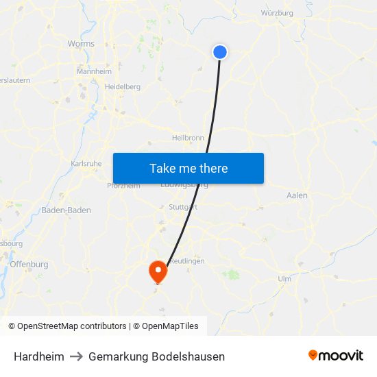 Hardheim to Gemarkung Bodelshausen map