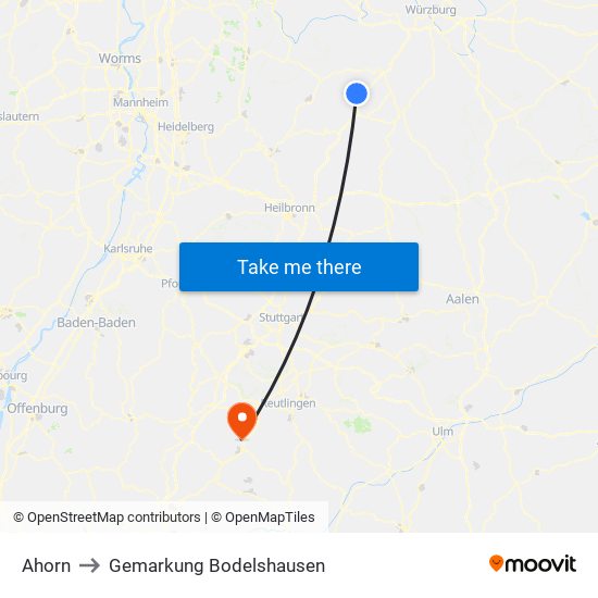 Ahorn to Gemarkung Bodelshausen map