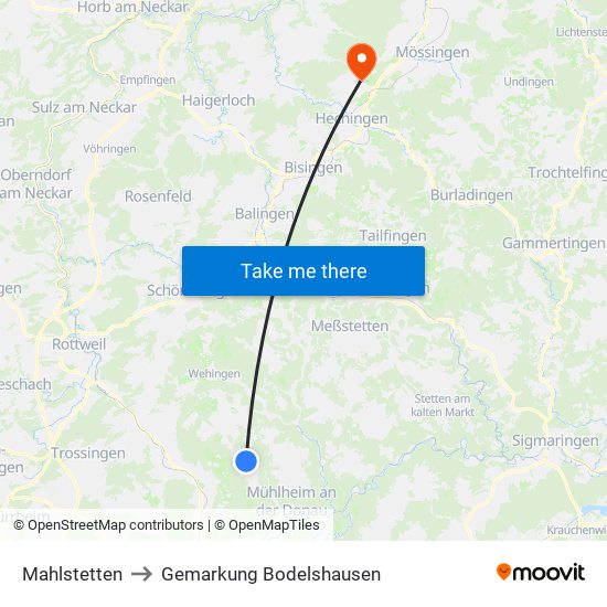 Mahlstetten to Gemarkung Bodelshausen map