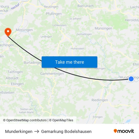 Munderkingen to Gemarkung Bodelshausen map