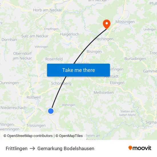 Frittlingen to Gemarkung Bodelshausen map