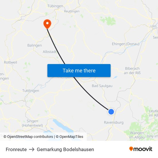 Fronreute to Gemarkung Bodelshausen map