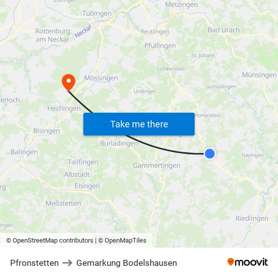 Pfronstetten to Gemarkung Bodelshausen map