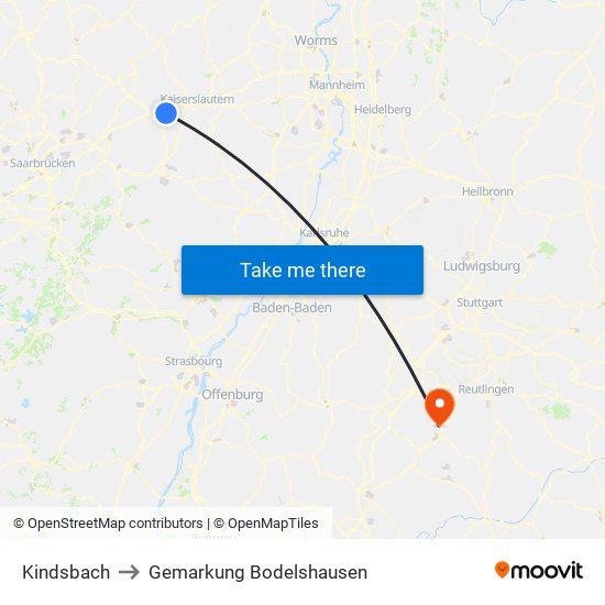 Kindsbach to Gemarkung Bodelshausen map