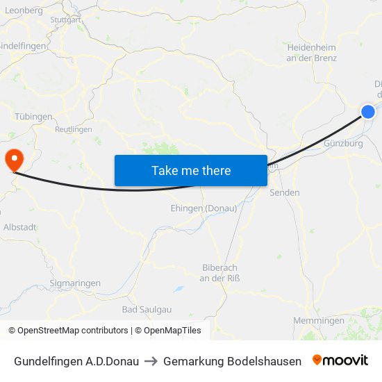 Gundelfingen A.D.Donau to Gemarkung Bodelshausen map