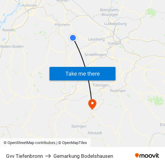 Gvv Tiefenbronn to Gemarkung Bodelshausen map