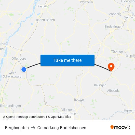 Berghaupten to Gemarkung Bodelshausen map