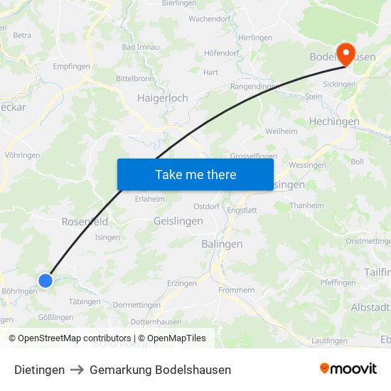 Dietingen to Gemarkung Bodelshausen map