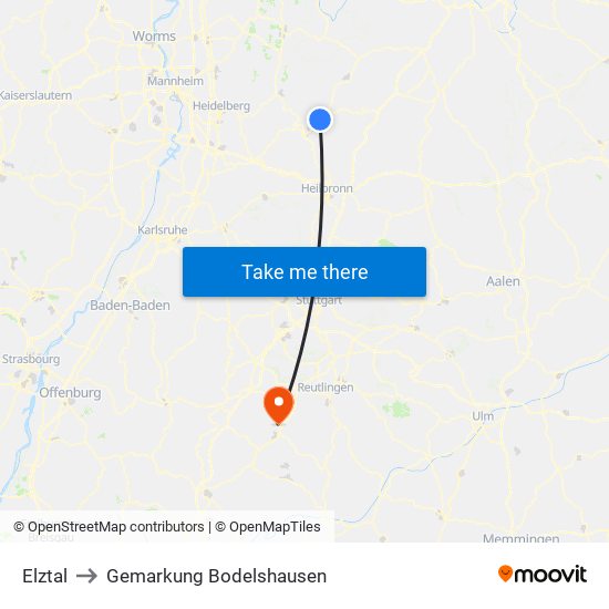 Elztal to Gemarkung Bodelshausen map