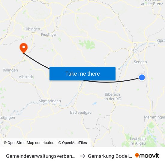 Gemeindeverwaltungsverband Dietenheim to Gemarkung Bodelshausen map