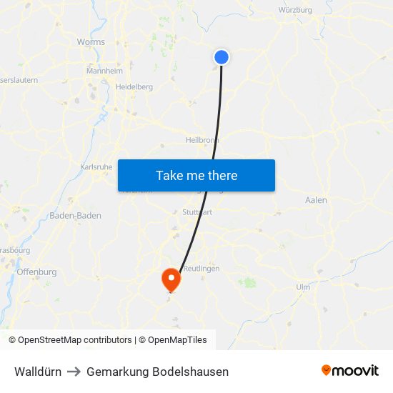 Walldürn to Gemarkung Bodelshausen map