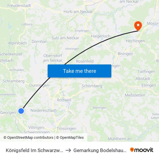 Königsfeld Im Schwarzwald to Gemarkung Bodelshausen map