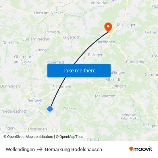 Wellendingen to Gemarkung Bodelshausen map