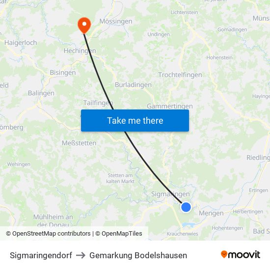 Sigmaringendorf to Gemarkung Bodelshausen map