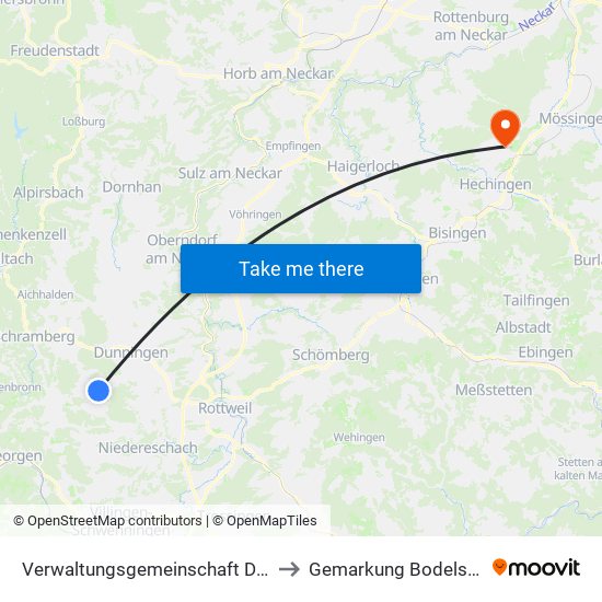 Verwaltungsgemeinschaft Dunningen to Gemarkung Bodelshausen map