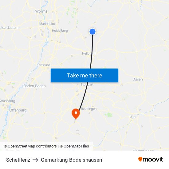 Schefflenz to Gemarkung Bodelshausen map