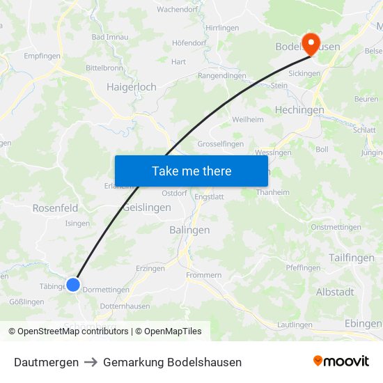 Dautmergen to Gemarkung Bodelshausen map