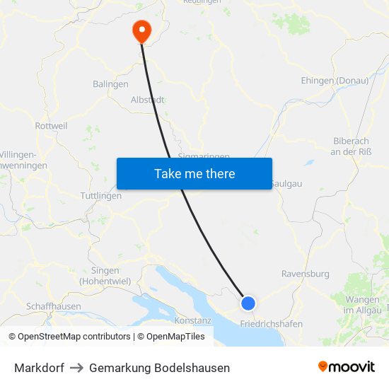 Markdorf to Gemarkung Bodelshausen map