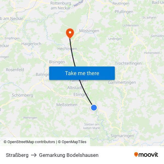 Straßberg to Gemarkung Bodelshausen map