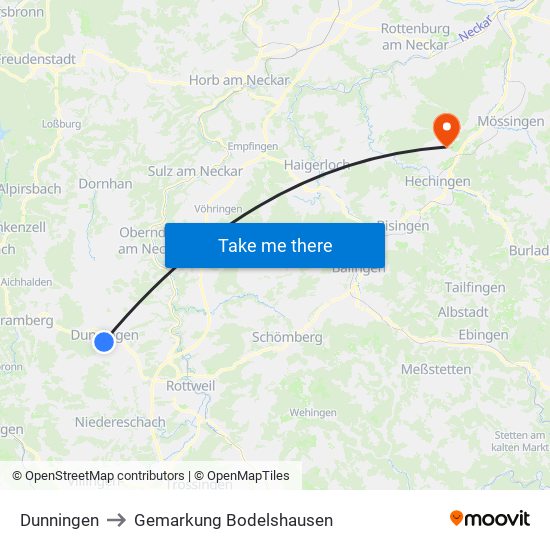 Dunningen to Gemarkung Bodelshausen map