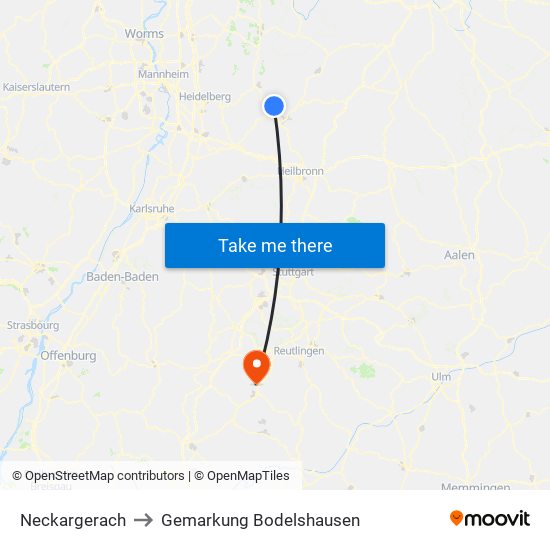 Neckargerach to Gemarkung Bodelshausen map