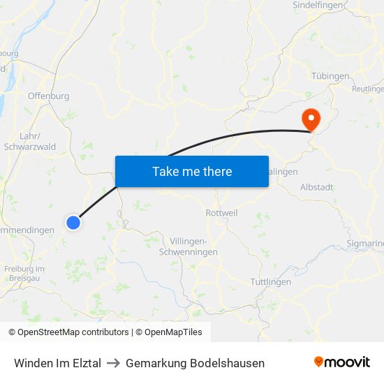 Winden Im Elztal to Gemarkung Bodelshausen map