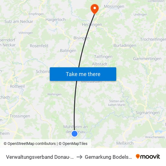 Verwaltungsverband Donau-Heuberg to Gemarkung Bodelshausen map