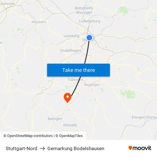 Stuttgart-Nord to Gemarkung Bodelshausen map