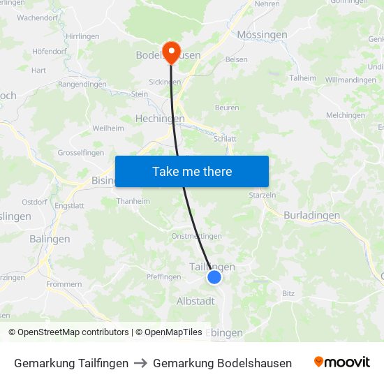 Gemarkung Tailfingen to Gemarkung Bodelshausen map