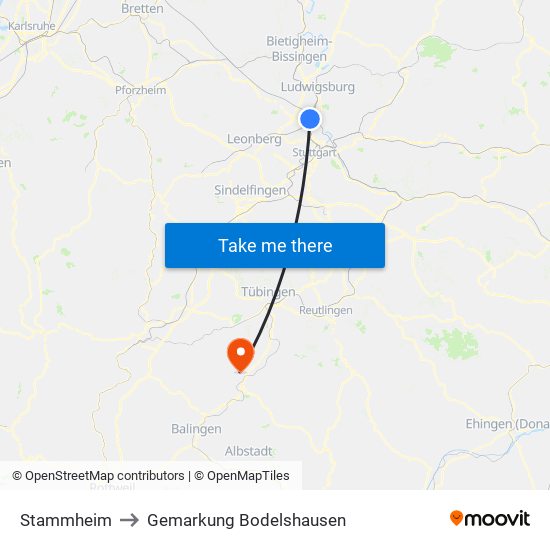 Stammheim to Gemarkung Bodelshausen map