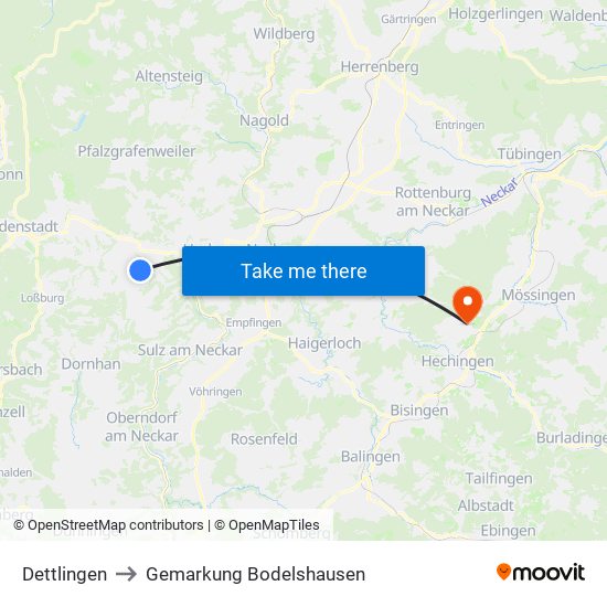Dettlingen to Gemarkung Bodelshausen map