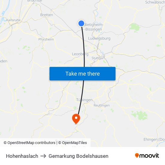 Hohenhaslach to Gemarkung Bodelshausen map