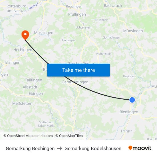 Gemarkung Bechingen to Gemarkung Bodelshausen map