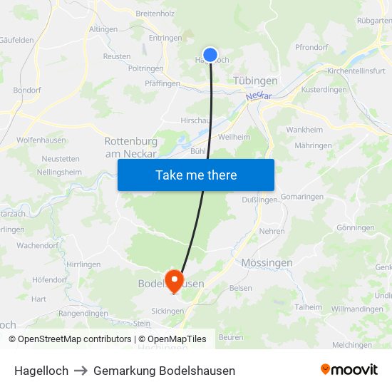 Hagelloch to Gemarkung Bodelshausen map