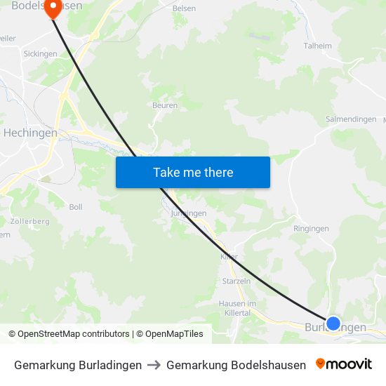 Gemarkung Burladingen to Gemarkung Bodelshausen map