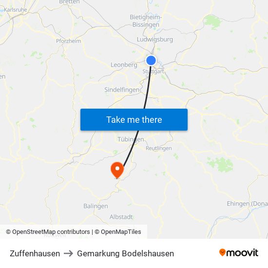 Zuffenhausen to Gemarkung Bodelshausen map