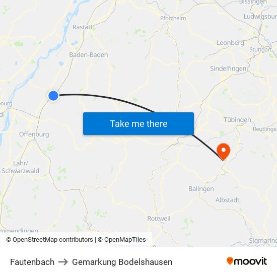 Fautenbach to Gemarkung Bodelshausen map