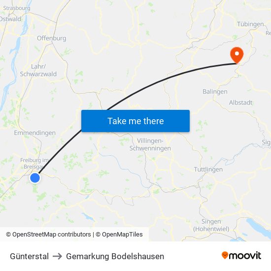 Günterstal to Gemarkung Bodelshausen map